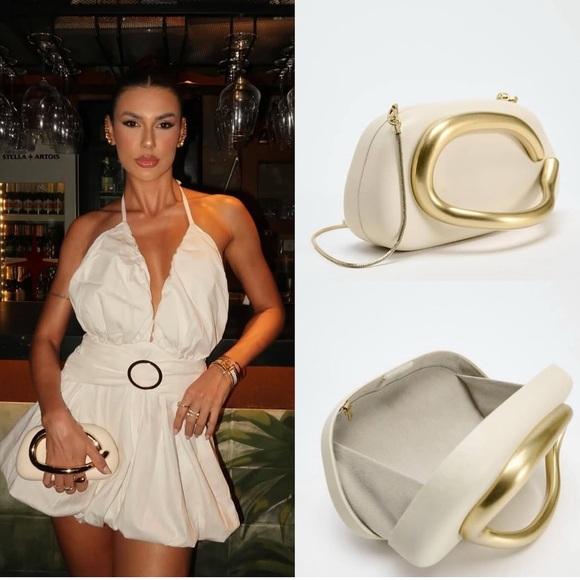 White box bag clutch with gold clasp handle & crossbody chain, Zara - Picture 5 of 10